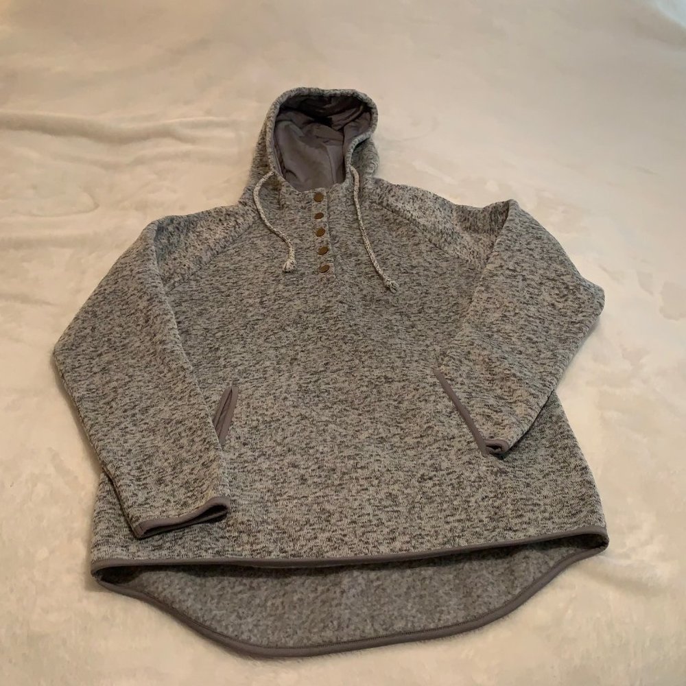 White Birch Marled Medium Gray Pullover 1/4 Snap with Hood Size M